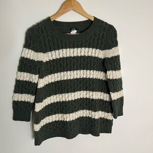 J. Crew 100% Merino Wool Green and Cream Sweater